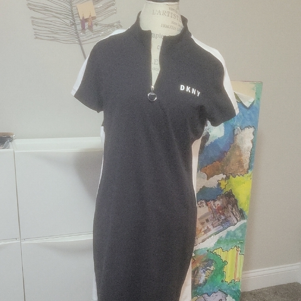 DKNY Monochrome Zip-Up Dress